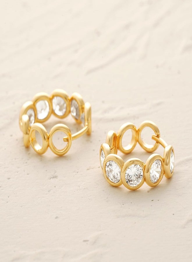 MYEARS Women Gold Earrings Huggie Link Chain Hoop Cubic Zirconia 14K Gold Plated Small Simple Hypoallergenic Everyday Jewelry - Image 5